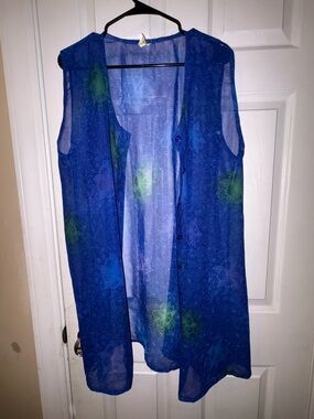Rima Sheer Blue Floral Button Vest